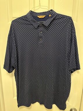 Gold Label Roundtree & Yorke Blue Polo with White Micro Print